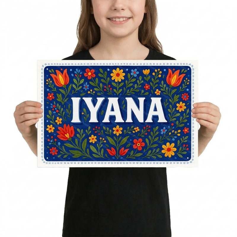 Iyana Name Art - Floral Farmhouse personalized wall print for kids