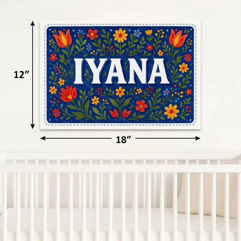 Iyana Name Art - Floral Farmhouse personalized wall print for kids