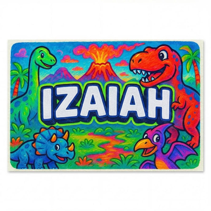 Izaiah Name Art - Dinosaur Adventure personalized wall print for kids