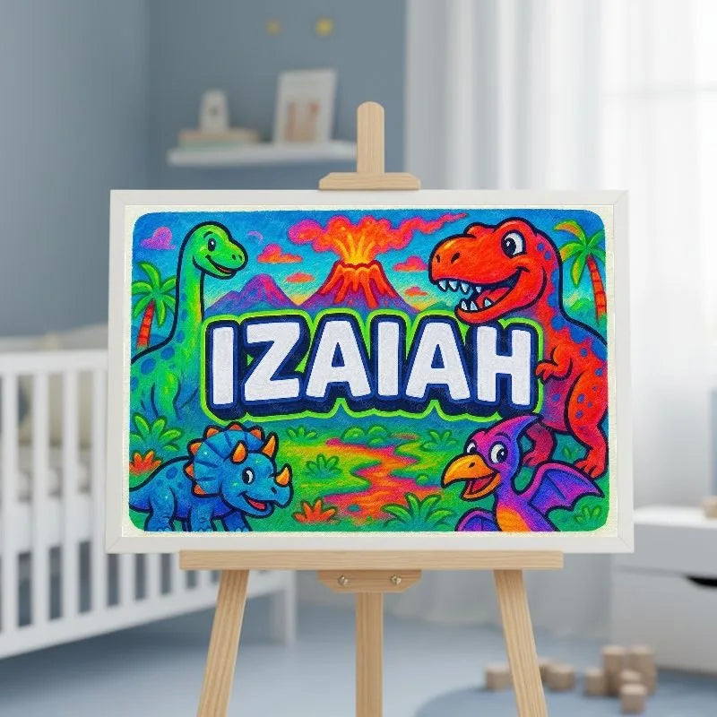Izaiah Name Art - Dinosaur Adventure personalized wall print for kids