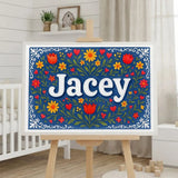 Jacey Name Art - Floral Farmhouse personalized wall print for kids