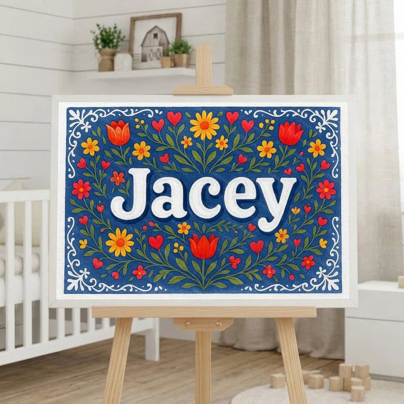 Jacey Name Art - Floral Farmhouse personalized wall print for kids