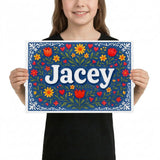 Jacey Name Art - Floral Farmhouse personalized wall print for kids