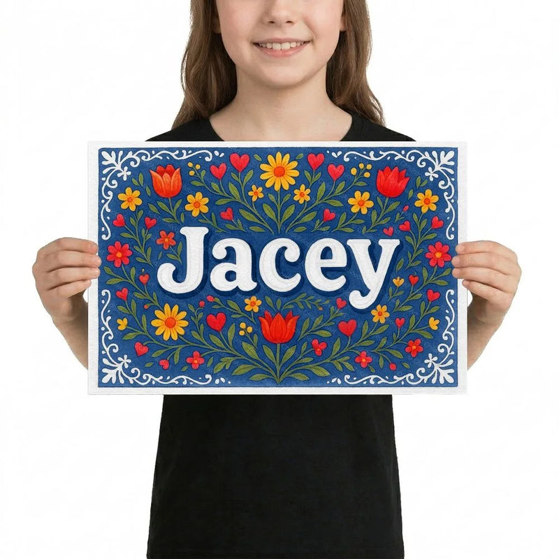 Jacey Name Art - Floral Farmhouse personalized wall print for kids