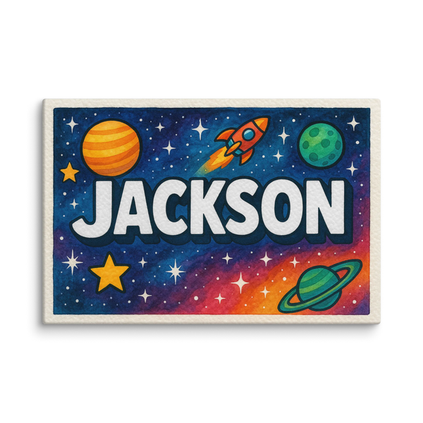 Space explorers themed name art featuring Jackson