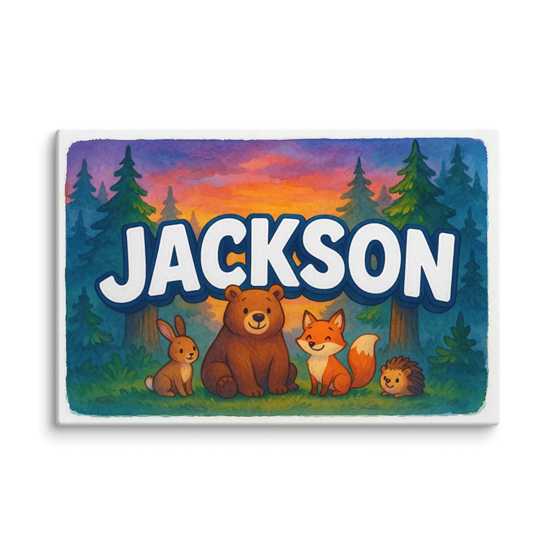 Jackson Name Art - Forest Friends personalized wall print for kids