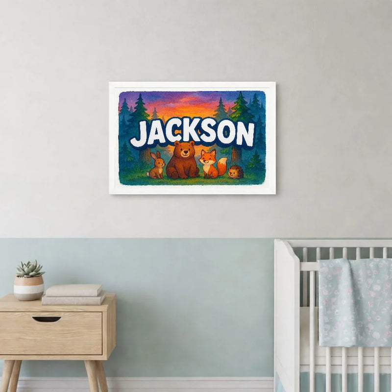 Jackson Name Art - Forest Friends personalized wall print for kids