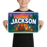 Jackson Name Art - Forest Friends personalized wall print for kids