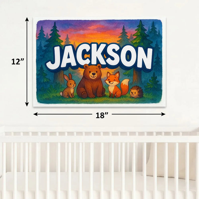 Jackson Name Art - Forest Friends personalized wall print for kids