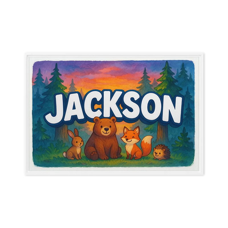 Jackson Name Art - Forest Friends personalized wall print for kids