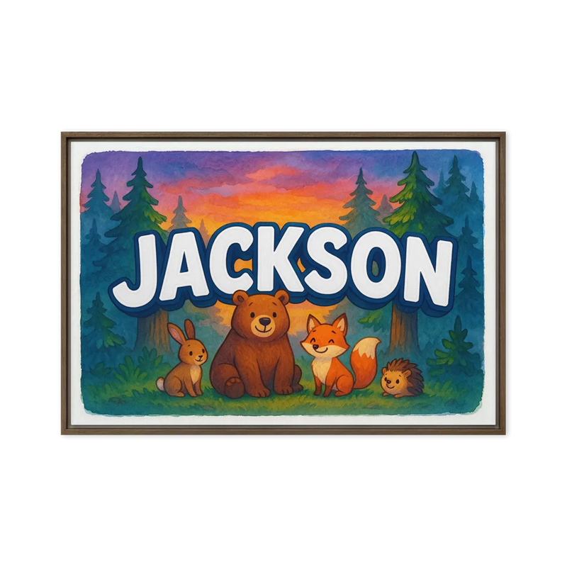 Jackson Name Art - Forest Friends personalized wall print for kids