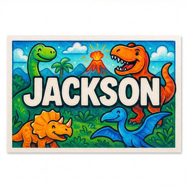 Personalized Jackson name art print in the Dinosaur adventure style