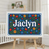 Jaclyn Name Art - Floral Farmhouse personalized wall print for kids