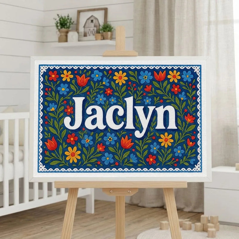 Jaclyn Name Art - Floral Farmhouse personalized wall print for kids