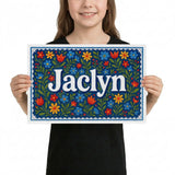 Jaclyn Name Art - Floral Farmhouse personalized wall print for kids