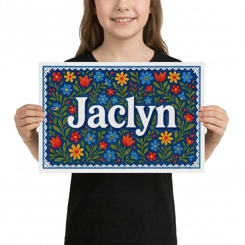 Jaclyn Name Art - Floral Farmhouse personalized wall print for kids