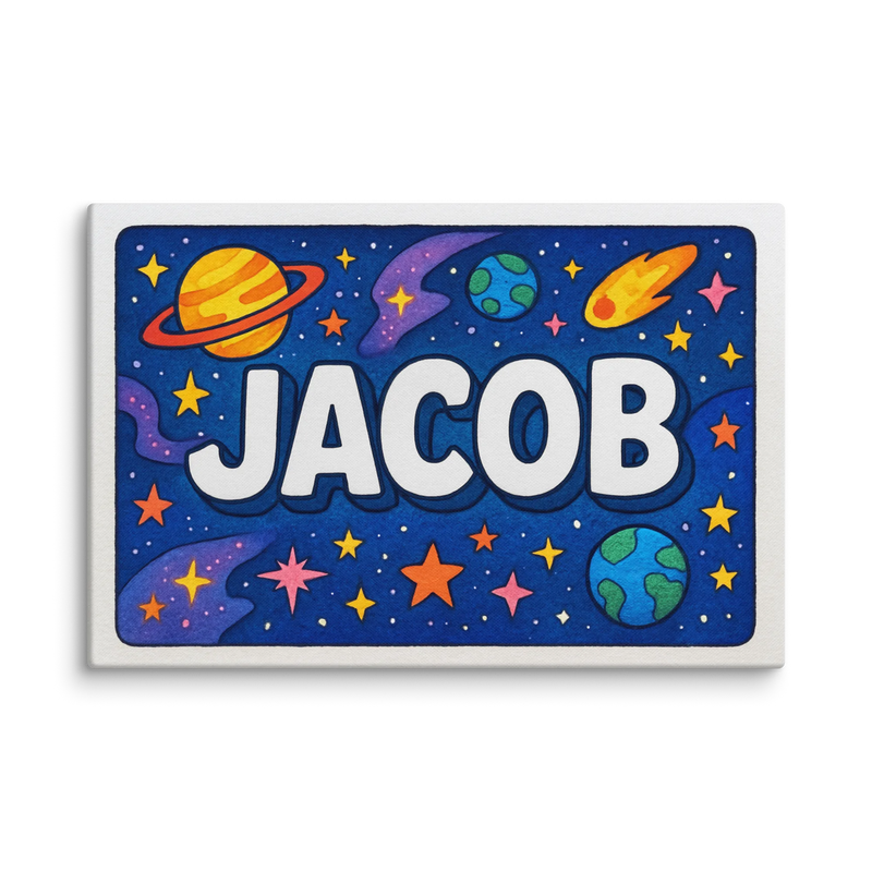 Jacob Name Art - Space Explorers personalized wall print for kids