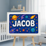 Jacob Name Art - Space Explorers personalized wall print for kids