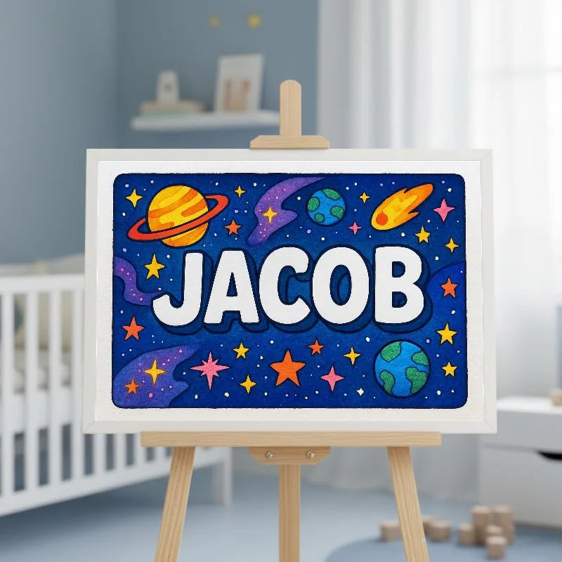 Jacob Name Art - Space Explorers personalized wall print for kids