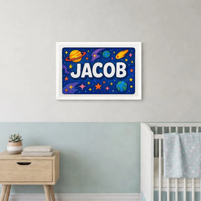 Jacob Name Art - Space Explorers personalized wall print for kids
