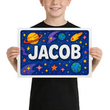 Jacob Name Art - Space Explorers personalized wall print for kids