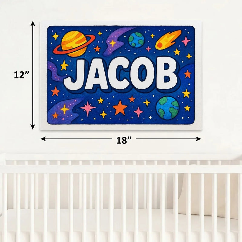 Jacob Name Art - Space Explorers personalized wall print for kids
