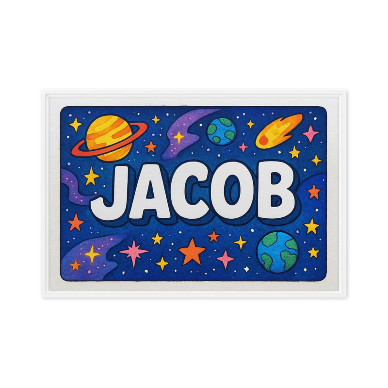 Jacob Name Art - Space Explorers personalized wall print for kids