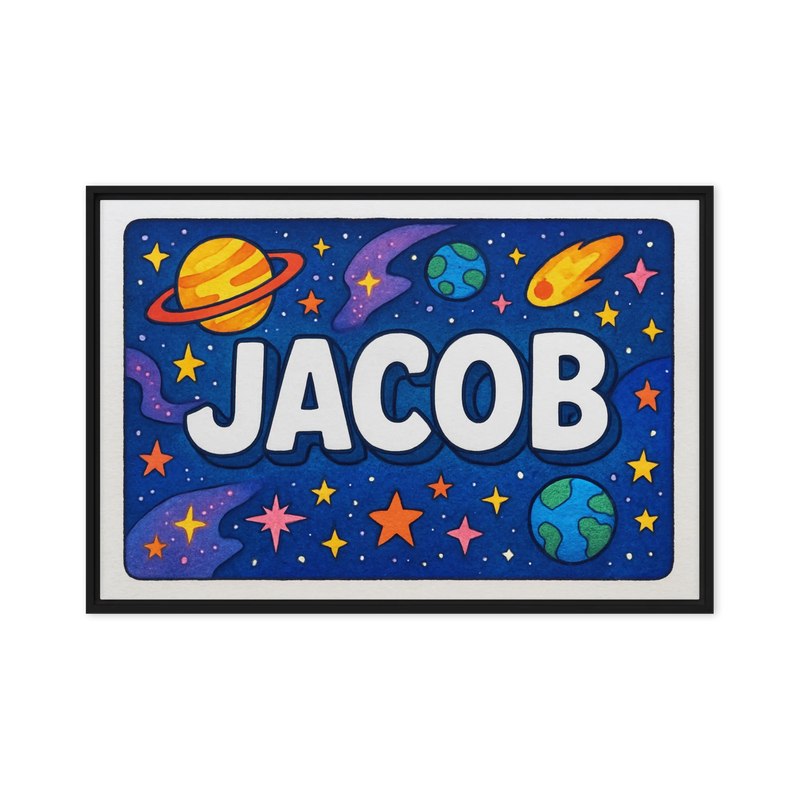 Jacob Name Art - Space Explorers personalized wall print for kids
