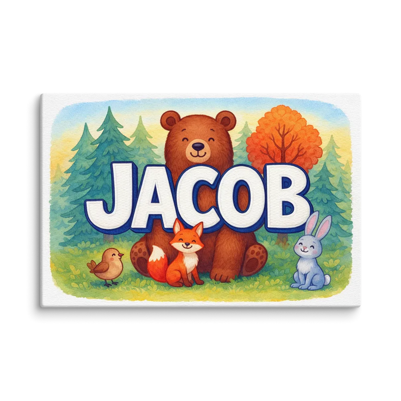 Jacob Name Art - Forest Friends personalized wall print for kids