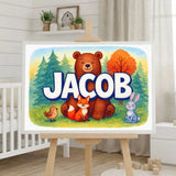 Jacob Name Art - Forest Friends personalized wall print for kids