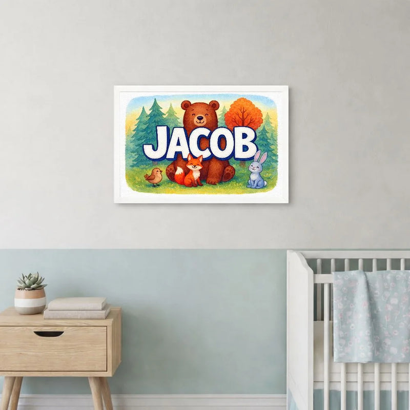 Jacob Name Art - Forest Friends personalized wall print for kids