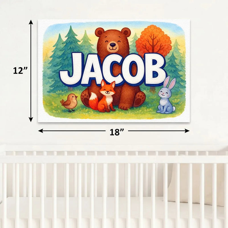 Jacob Name Art - Forest Friends personalized wall print for kids