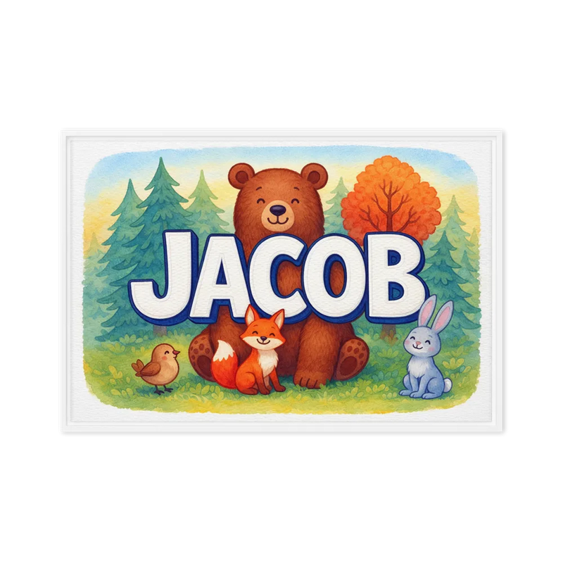 Jacob Name Art - Forest Friends personalized wall print for kids