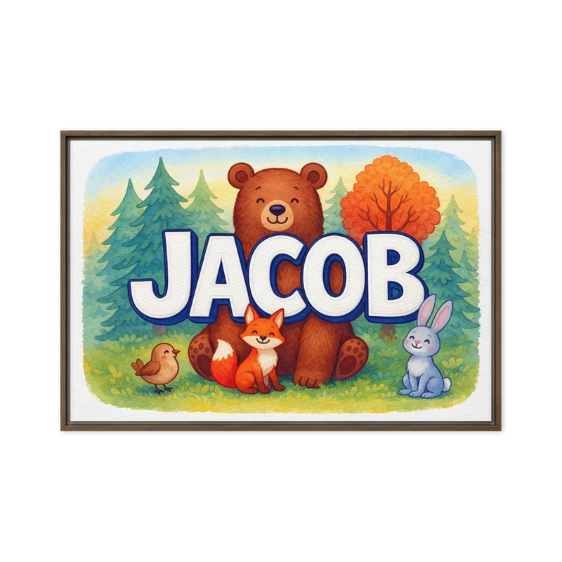 Jacob Name Art - Forest Friends personalized wall print for kids