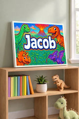 Jacob Name Art - Dinosaur Adventure personalized wall print for kids