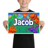 Jacob Name Art - Dinosaur Adventure personalized wall print for kids