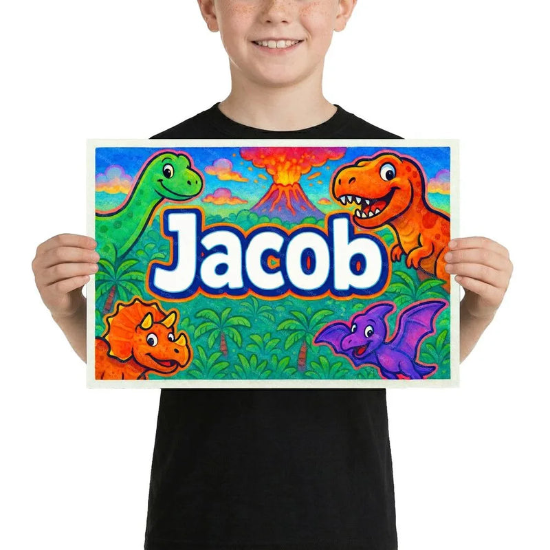Jacob Name Art - Dinosaur Adventure personalized wall print for kids