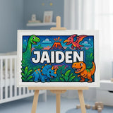 Jaiden Name Art - Dinosaur Adventure personalized wall print for kids