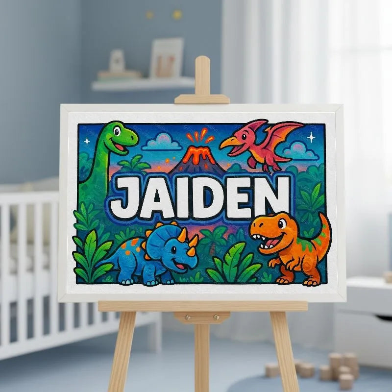 Jaiden Name Art - Dinosaur Adventure personalized wall print for kids