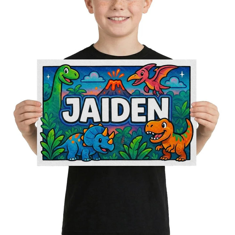 Jaiden Name Art - Dinosaur Adventure personalized wall print for kids