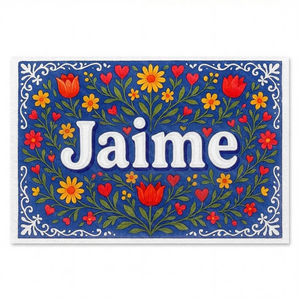 Floral farmhouse themed name art featuring Jaime