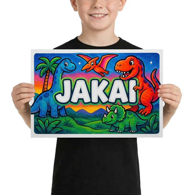 Jakai Name Art - Dinosaur Adventure personalized wall print for kids