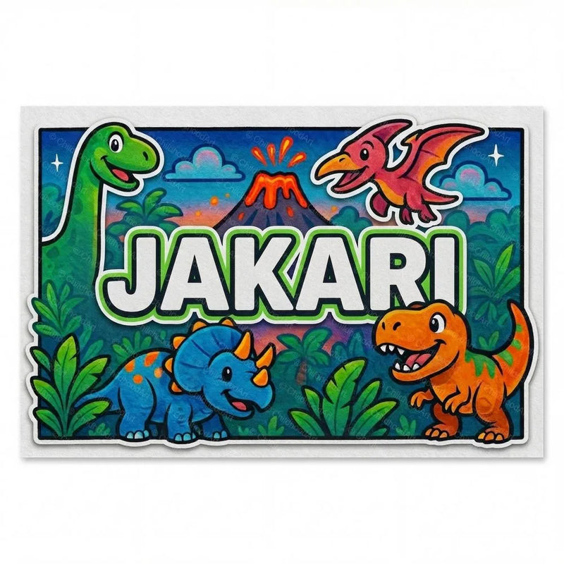 Jakari Name Art - Dinosaur Adventure personalized wall print for kids
