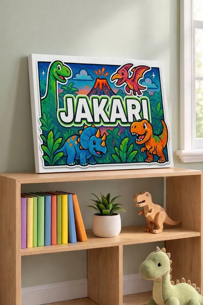 Jakari Name Art - Dinosaur Adventure personalized wall print for kids