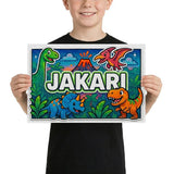 Jakari Name Art - Dinosaur Adventure personalized wall print for kids
