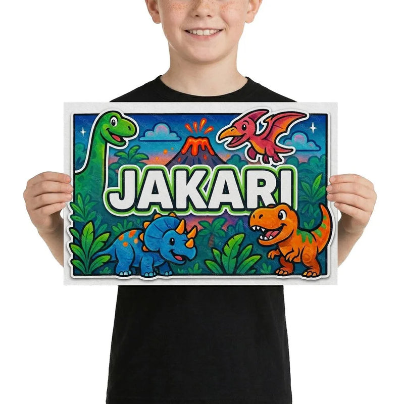 Jakari Name Art - Dinosaur Adventure personalized wall print for kids