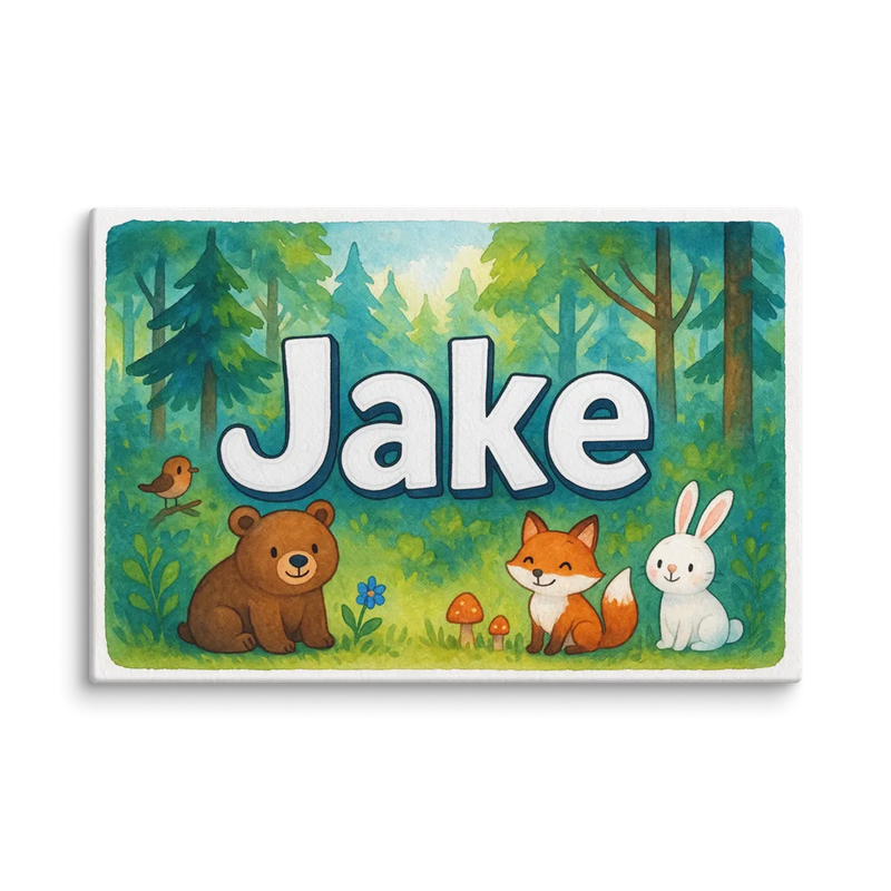 Jake Name Art - Forest Friends personalized wall print for kids