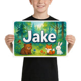 Jake Name Art - Forest Friends personalized wall print for kids