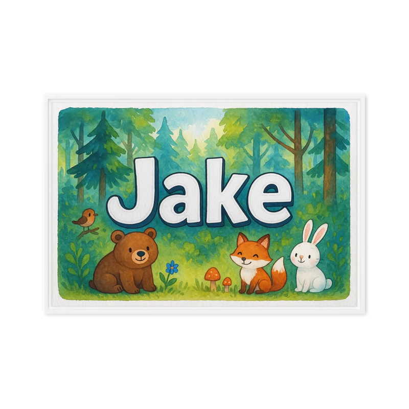 Jake Name Art - Forest Friends personalized wall print for kids