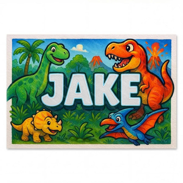Personalized Jake name art print in the Dinosaur adventure style